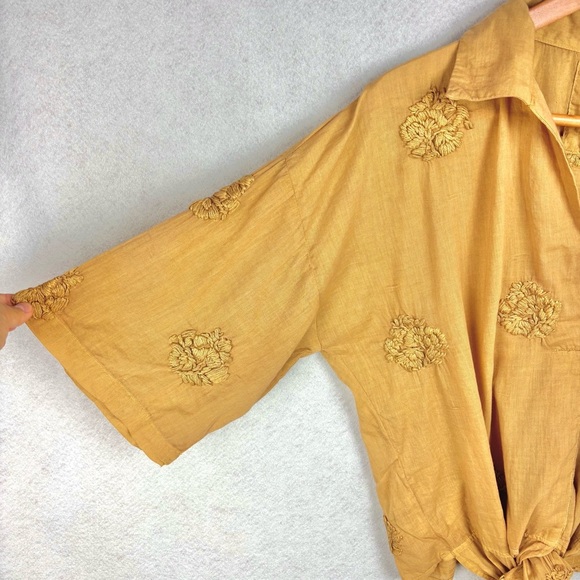 NWT Anthropologie Kyla Seo Bohemian Yellow Embroidered 100% Cotton Blouse Sz S - Picture 6 of 11